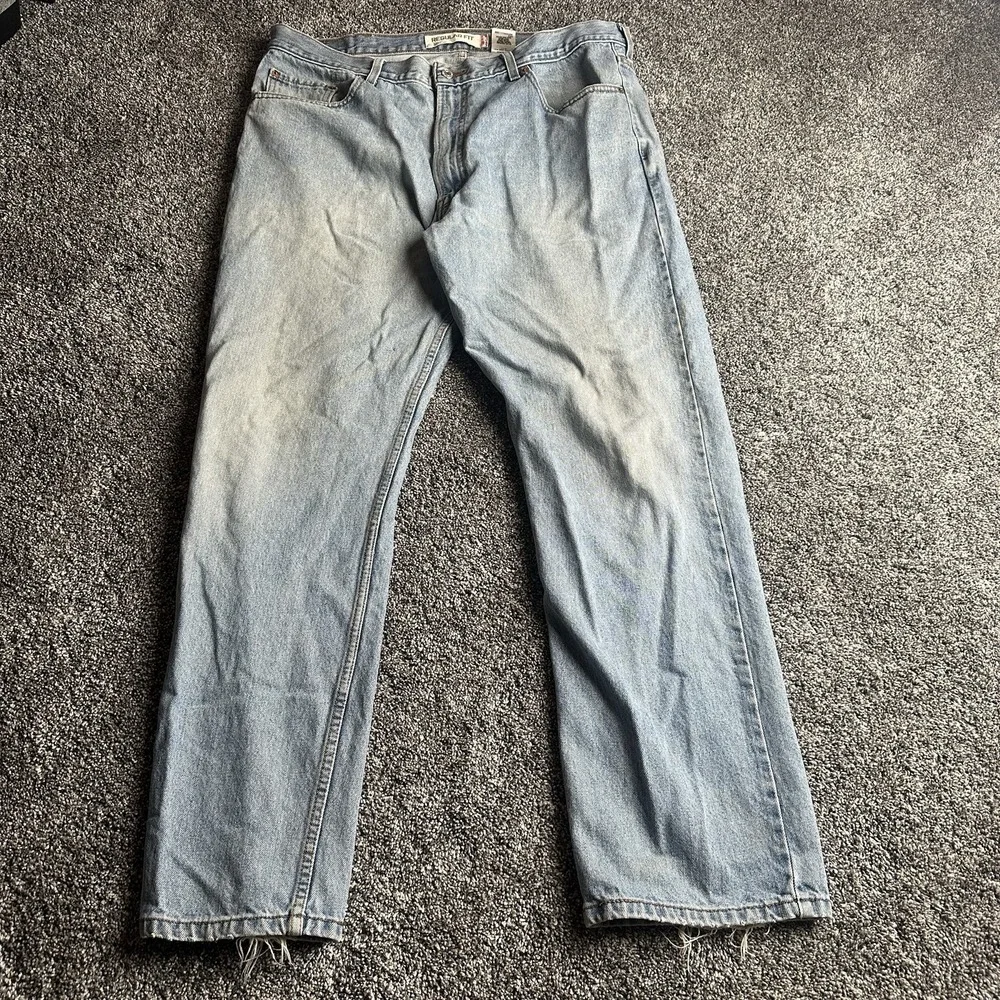 Levis 505 Jeans 38x32 Blue Distressed Denim Straight Leg Faded Y2K Grunge Skater